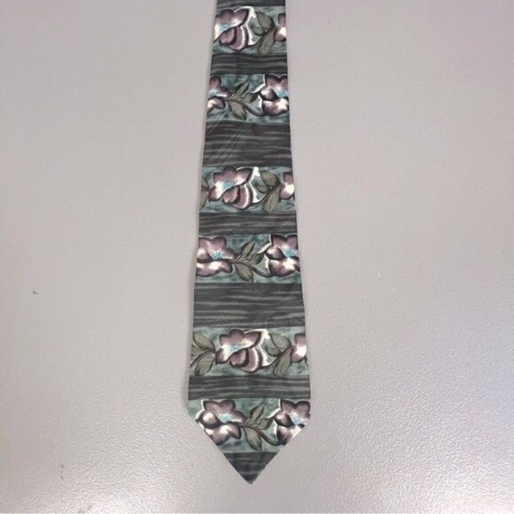 GIVENCHY MENS SILK TIE GREEN WITH FLORAL DESIGN